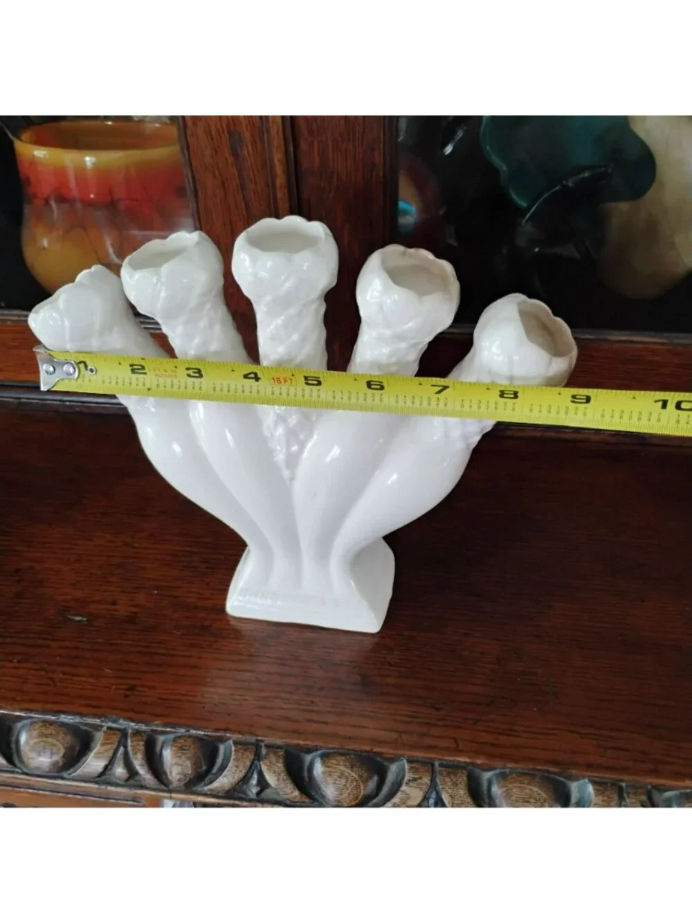 Vintage Five Finger Vase MCM Quintal Horn Williamsburg Style Posy Holder Fan Bud